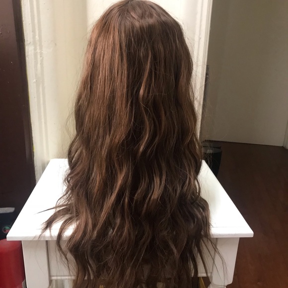 Human hair blend medium brown wig with bang - Picture 3 of 6